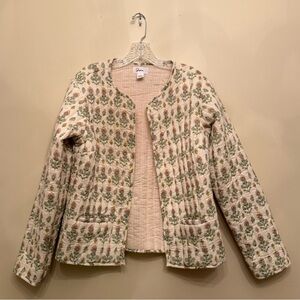 Jopna Floral Cottagecore Quilted Green and Cream Jacket Size M